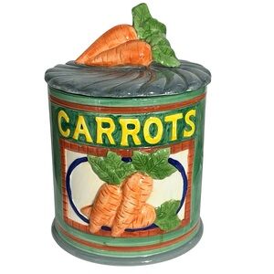 Vintage Large Canister Cookie Jar Carrot Jay Imports Green Ceramic 10 Cup 1996